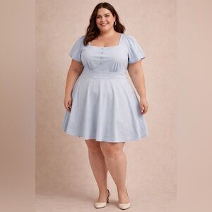 Plus-Size Square Neck Mini Dress in Pale Blue